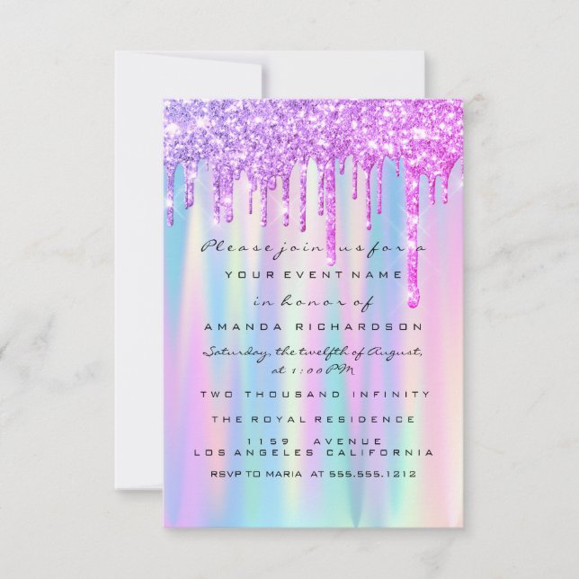 Sweet 16th Glitter Drips Pink Blue Wedding Bridal  Invitation (Front)