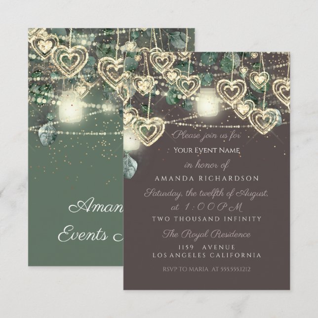 Sweet 16th Green BRIDAL Rustic Woodland Mint Brown Invitation (Front/Back)