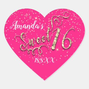Sweet 16th Heart Glitter Confetti Royal Pink Sticker