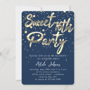 Sweet 16th Instant Download Smoky Blue Navy Gold Invitation
