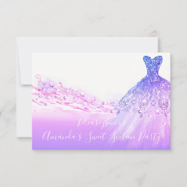 Sweet 16th Party Pink Purple Glitter Ocean White Invitation (Front)