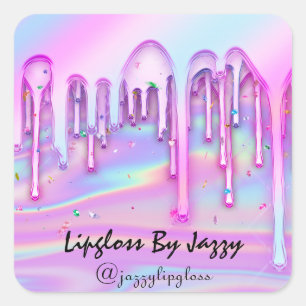 Sweet 16th Pink Blue Drips Holograph Mermaid Square Sticker