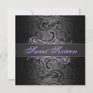 Sweet 16th Purple/Black Swirl Birthday Invitation