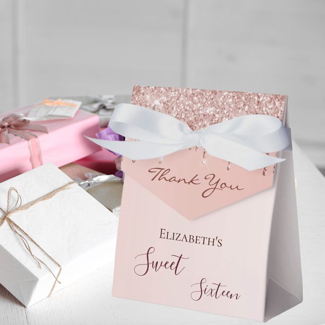 Sweet 16th rose gold glitter glam thank you favour box (Creator Uploaded)