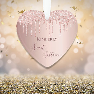 Sweet 16th sixteen 16 birthday rose gold drips ornament
