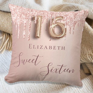 Sweet 16th sixteen 16 rose gold glitter monogram cushion
