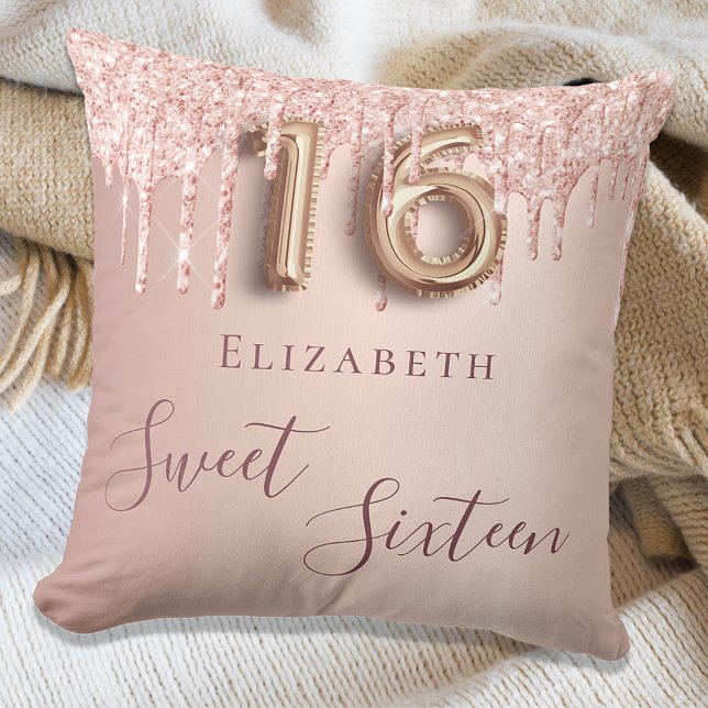 Sweet 16th sixteen 16 rose gold glitter monogram cushion (Creator Uploaded)