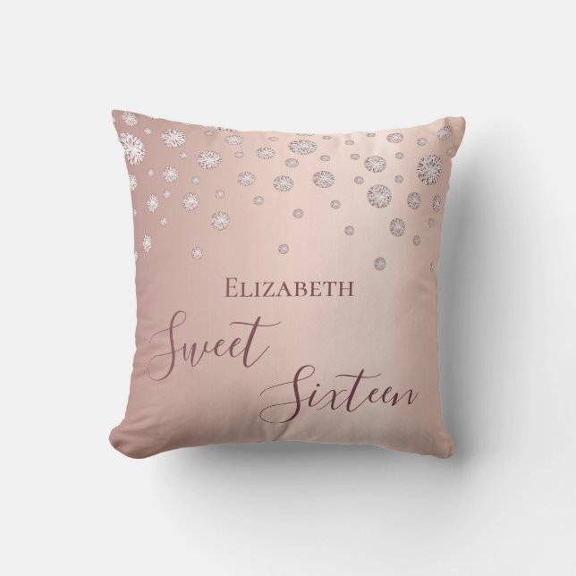 Sweet 16th sixteen teen girl 16 rose gold diamonds cushion (Front)