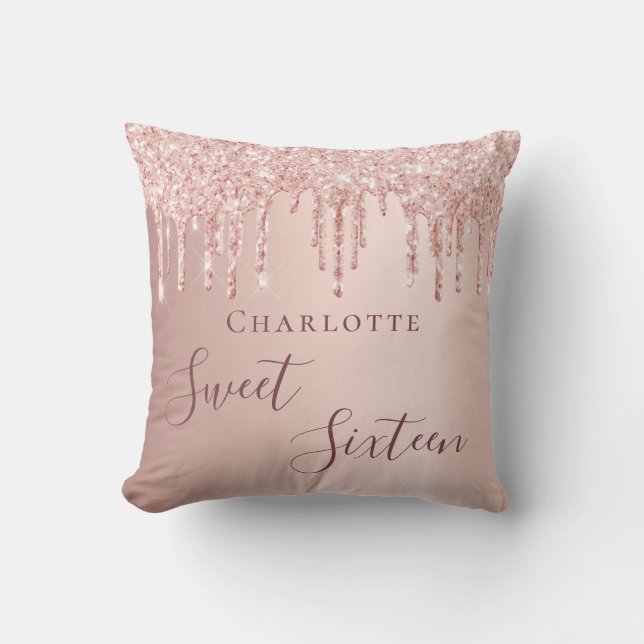 Sweet 16th sixteen teen girl 16 rose gold glitter cushion (Front)