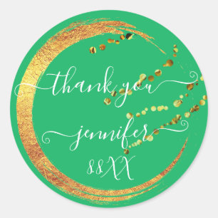 Sweet 16th Thank You Date Bridal Green Gold Honey  Classic Round Sticker