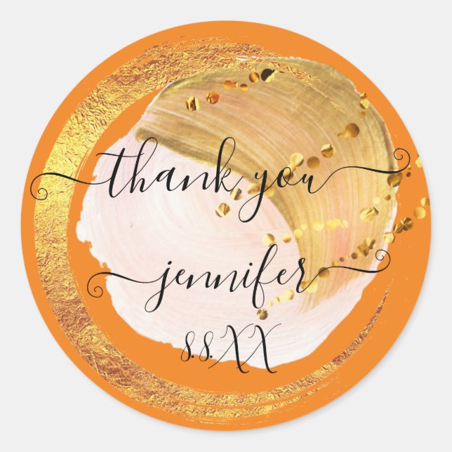 Sweet 16th Thank You Date Bridal Orange Gold   Classic Round Sticker (Front)