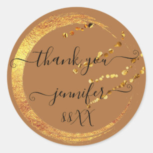 Sweet 16th Thank You Date Bridal Orange Gold Honey Classic Round Sticker