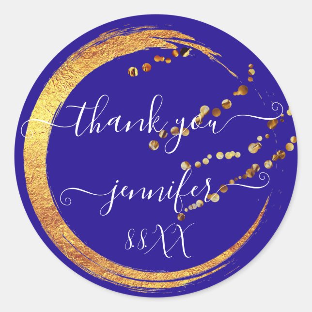Sweet 16th Thank You Date Bridal Royal Blue Gold  Classic Round Sticker (Front)