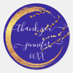 Sweet 16th Thank You Date Bridal Royal Blue Gold  Classic Round Sticker