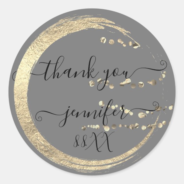 Sweet 16th Thank You Gold Save The Date Grey Classic Round Sticker (Front)