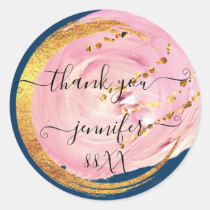Sweet 16th Thank You Save The Date Pink Navy Gold Classic Round Sticker