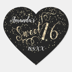 Sweet 16th Unicorn Heart Glitter Gold Confetti Sticker