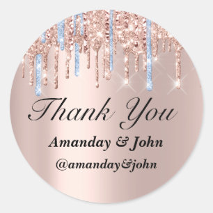 Sweet 16th Wedding Favour Bridal Thank Blue Rose Classic Round Sticker