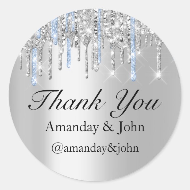 Sweet 16th Wedding Favour Bridal Thank Blue Silver Classic Round Sticker (Front)
