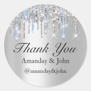 Sweet 16th Wedding Favour Bridal Thank Blue Silver Classic Round Sticker
