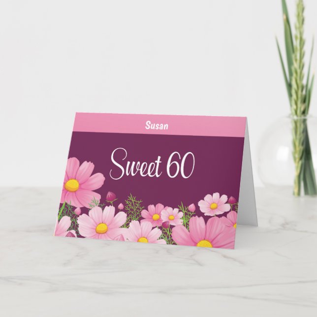 Sweet 60 Birthday With Pink Daisies Card (Front)