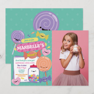 Sweet 7 Sweetie Kawaii Style Seven Birthday Invitation