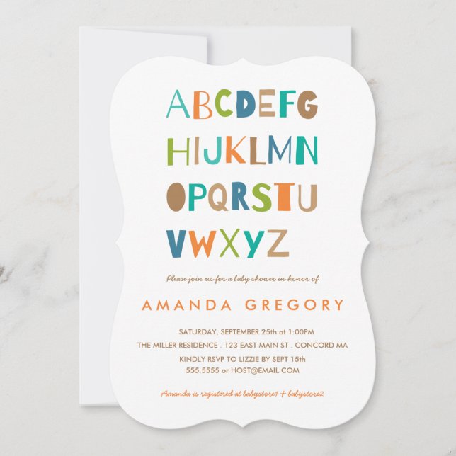 Sweet ABC Modern Baby Shower Invitation (Front)