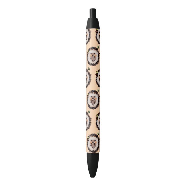 sweet adorable curled hedgehog black ink pen (Front Vertical)