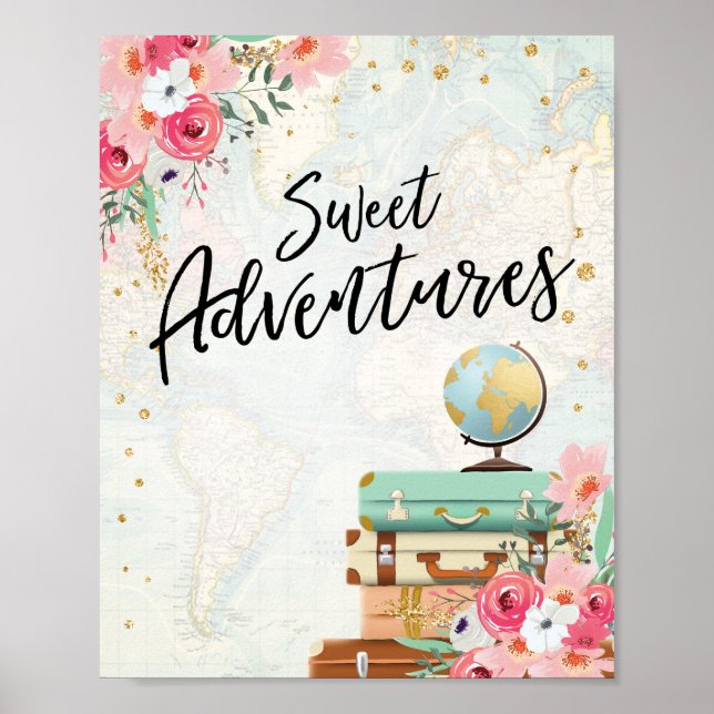 Sweet Adventures sign Travel Shower Dessert Table (Front)