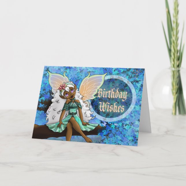 Sweet African American Fairy Birthday Card (Front)