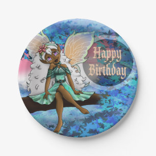 Sweet African American Fairy Birthday Paper Plate