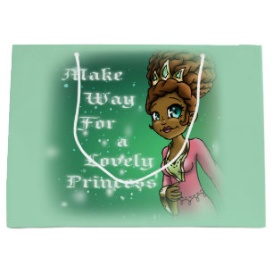 Sweet African American Princess Birthday Large Gift Bag