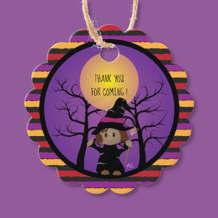 Sweet African American Witch Halloween Favour Tags