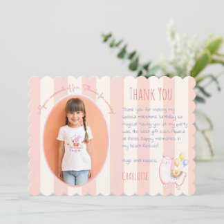 Sweet Alpaca Blush Pink Kids Birthday Photo Thank You Card