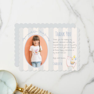 Sweet Alpaca Light Blue Kids Birthday Photo Thank You Card