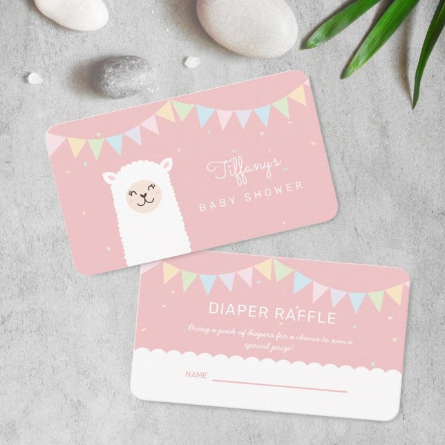 Sweet Alpaca Llama Girl Baby Shower Diaper Raffle Enclosure Card (Creator Uploaded)