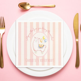 Sweet Alpaca with Balloon Blush Pink Kids Birthday Napkin