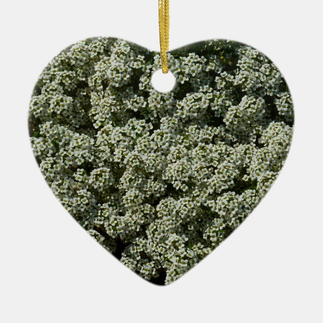 Sweet Alyssum Flowers White Floral Ceramic Tree Decoration (Front)