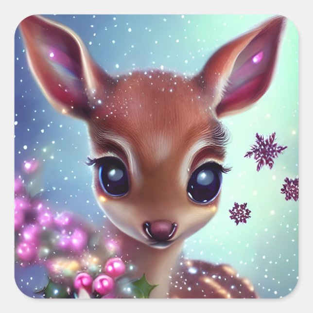 Sweet and Adorable Baby Deer Square Sticker (Front)