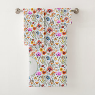 Sweet and Adorable Wildflowers & Hedgehog Pattern Bath Towel Set