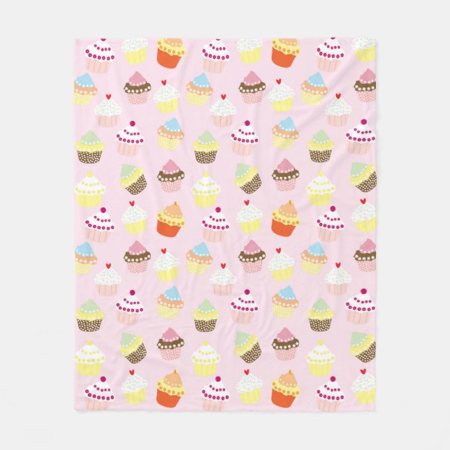 Sweet and Colourful Cupcake Pattern Fleece Blanket (Front)