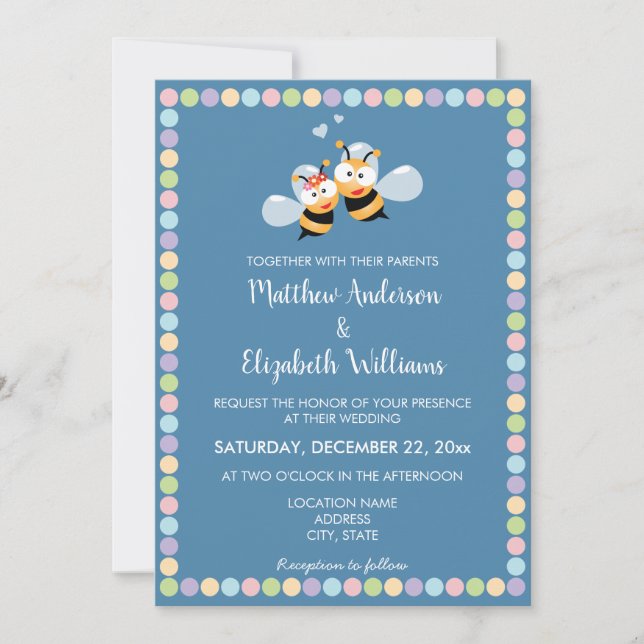 Sweet and Colourful Cute Meant To Bee Wedding Invitation (Front)