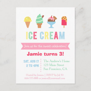 Sweet and Colourful Ice Cream Party Invitations