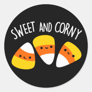 Sweet And Corny Funny Corn Kernels Pun Dark BG Classic Round Sticker