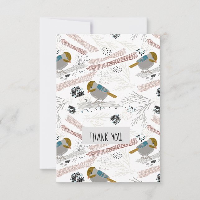 Sweet And Cute Chickadee Pattern Design Thank You Card (Front)