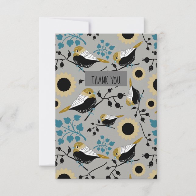 Sweet And Cute Chickadees And  Berries Thank You Card (Front)