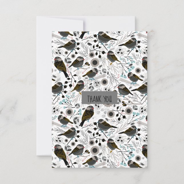 Sweet And Cute Chickadees Design Pattern Thank You Card (Front)