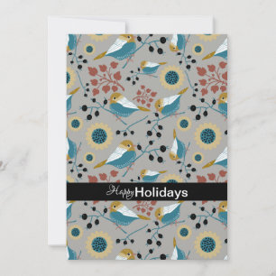 Sweet And Cute Chickadees With Berries Holiday Card