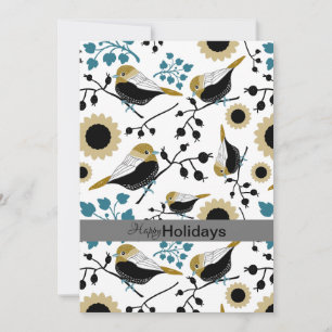 Sweet And Cute Chickadees With Hearts Holiday Card