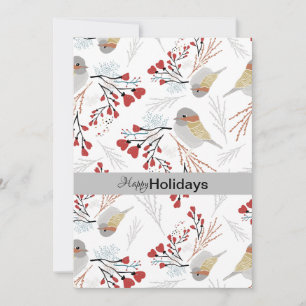 Sweet And Cute Chickadees With Hearts Holiday Card